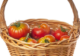 Wicker basket of Heirloom Tomatoes