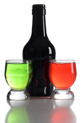 Bottle and two cocktails