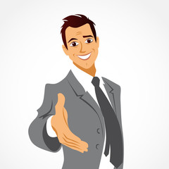 homme souriant et accueillant, la main tendue © Logostylish