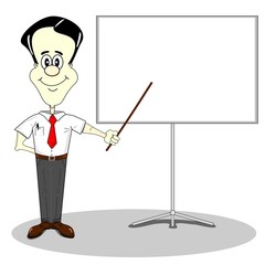 Businessman at a blank presentation board with copy space