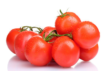 Ripe red tomatoes isolated on white