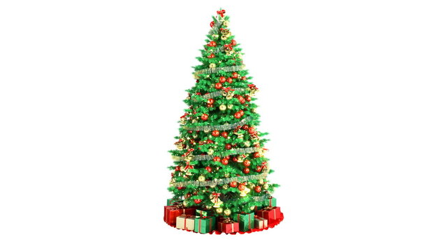 Christmas Tree On White Background. With Alpha Matte. Loop