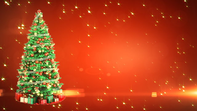 Christmas Tree On Red Background with place for your text. Loop
