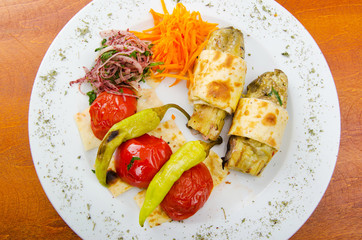 Grilled vegetables served in the plate