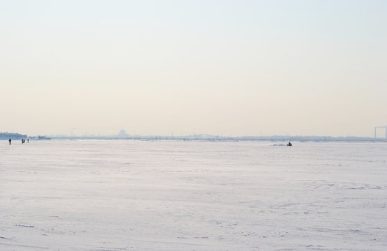 Frozen Gulf of Finland , sunny winter day.