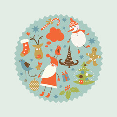 Collection of Christmas and  New Year's elements in the round