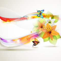 Colorful background with butterfly and flowers