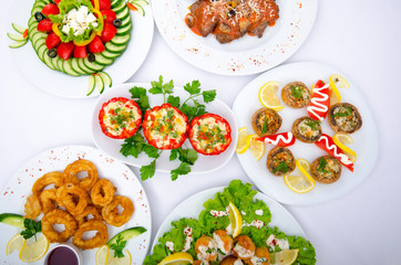 Table served with tasty meals