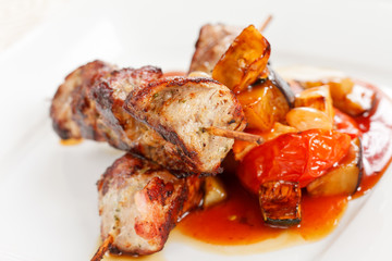 meat kebab with vegetables