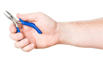 hand with small blue plier