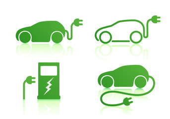 electric powered car icons - obrazy, fototapety, plakaty