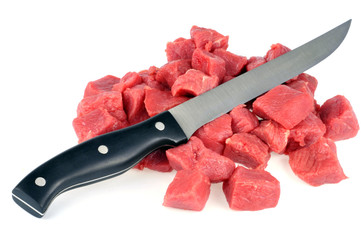Couteau et morceaux de boeuf