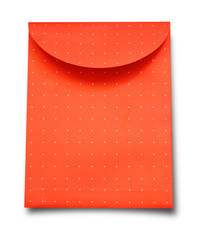 Polka dot red envelope isolated on white background