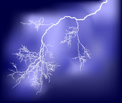 illustration with lightning in dark blue sky