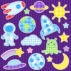 Set of cute vector colorful outer space stickers