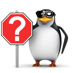 3d Penguin holding Question Mark Sign