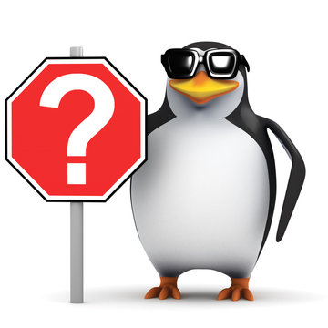 3d Penguin holding Question Mark Sign