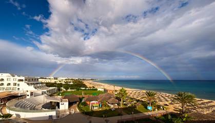 rainbow over sea and beach in Tunisia
