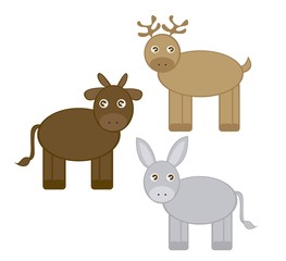 reindeer, donkey and ox