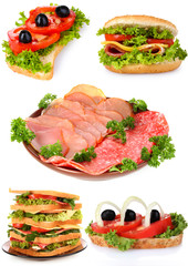 collage with sandwiches isolated on white.isolated on white.isol