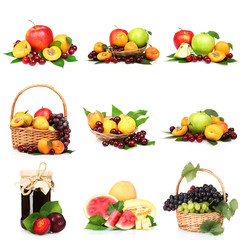 collage with  tasty summer fruits  isolated on white