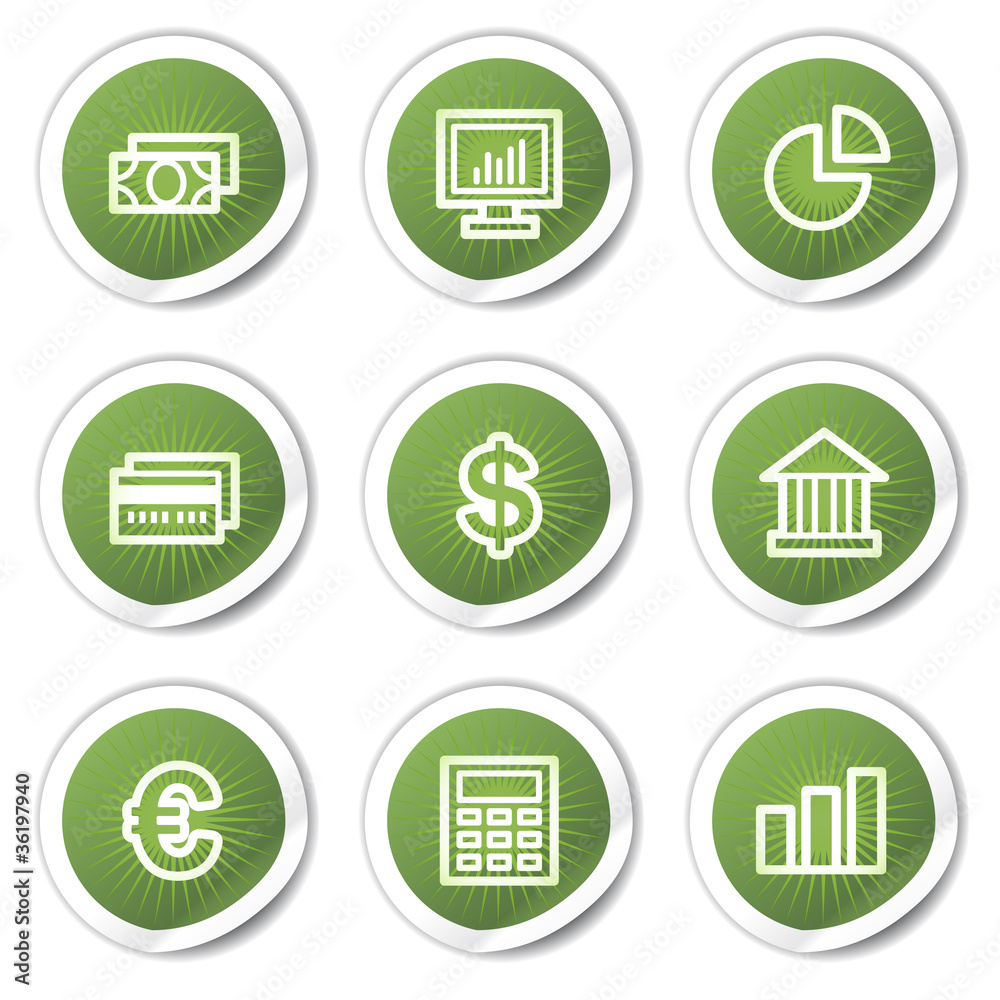 Sticker Finance web icons set 1, green  stickers