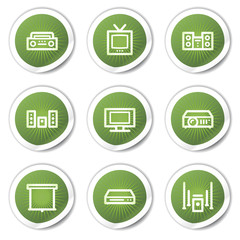 Audio video web icons, green  stickers