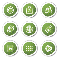 Ecology web icons set 3, green  stickers