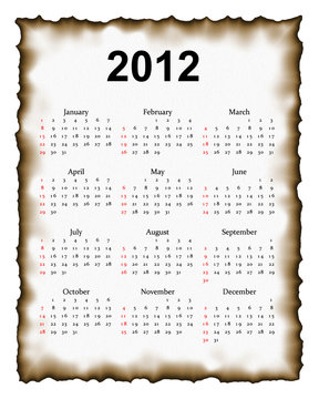 2012 calendar on paper