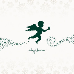 Flying Christmas Angel Holding Gift Green