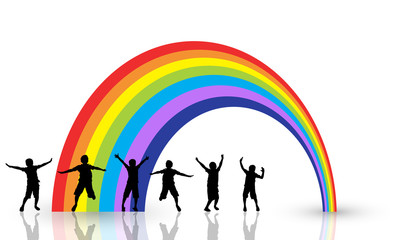 Kids Playing Shapes with Rainbow