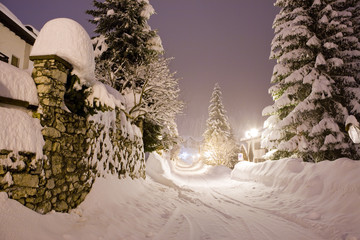 San Martino di Castrozza sotto una nevicata