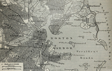 Old map of Boston harbor - 36202719