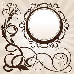 brown vintage floral corner with frame