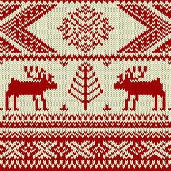 Knitted swatch with deers and snowflakes pattern