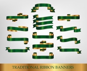 Collections of green ribbons vector illustration