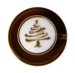 brown porcelain cup with marbled milk froth