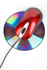 DVD and red computer mouse