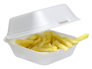 French fries in white plastic box