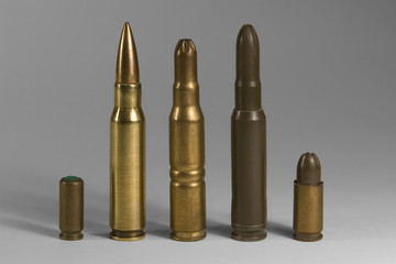 various upright ammunition in grey back