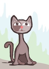 Cute cat. Sketch of a seated cat.