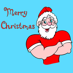 Muscular Santa Claus with a raised hand gesture.