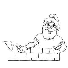 Santa Claus muscular builds a brick house.