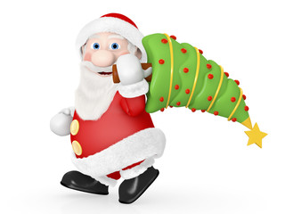 weihnachtsmann trägt Tannenbaum