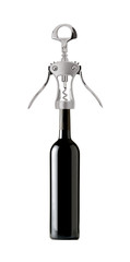 Opening a wine bottle with corkscrew