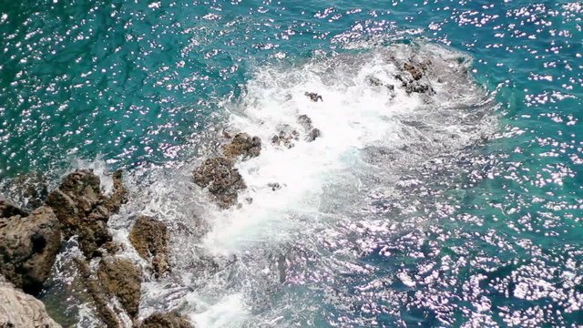 Waves Crash on Rocks