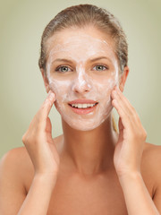 closeup beauty portrait woman with facial mask