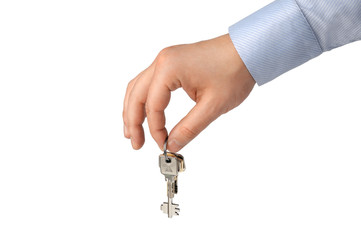 keys in the man's hand on a white background