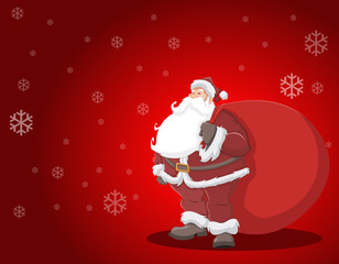 Santa Claus carrying a big red gift bag
