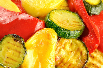 Grilled vegetables with olive oil, closeup